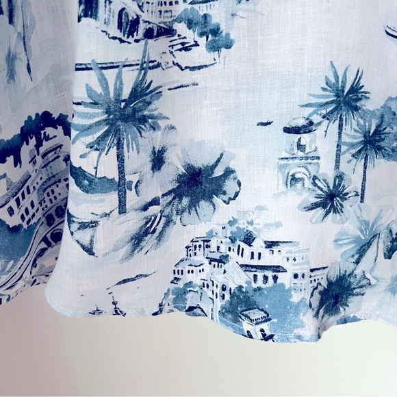 Cynthia Rowley Novelty Print The Amalfi Coast Italy Linen Pullover Blouse Travel - Picture 8 of 15
